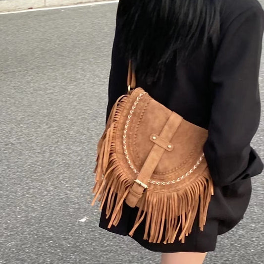 Handmade Suede Tassel Women's Retro Shoulder Messenger Bag