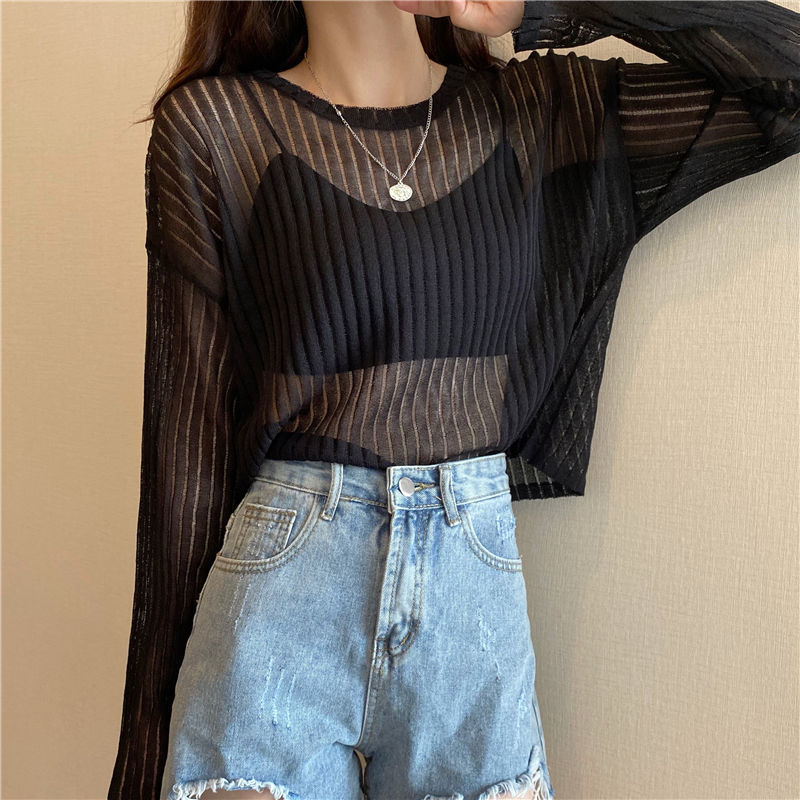 Korean Style Loose Thin Long Sleeved Hollow Knit Sweater Women