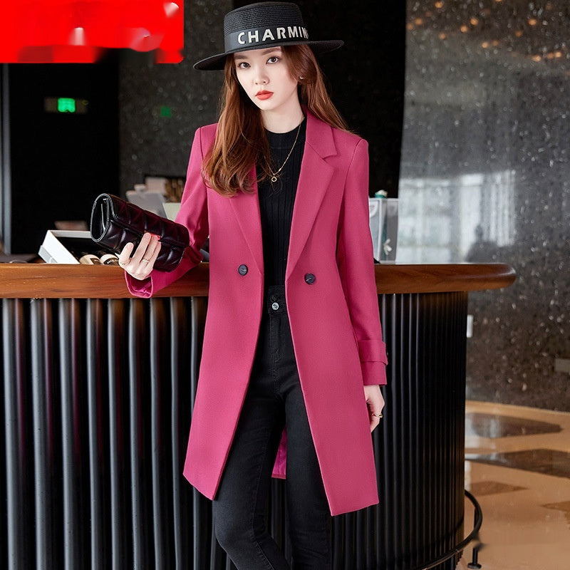 Korean Style Professional Mid-length Suit Collar Trench Coat