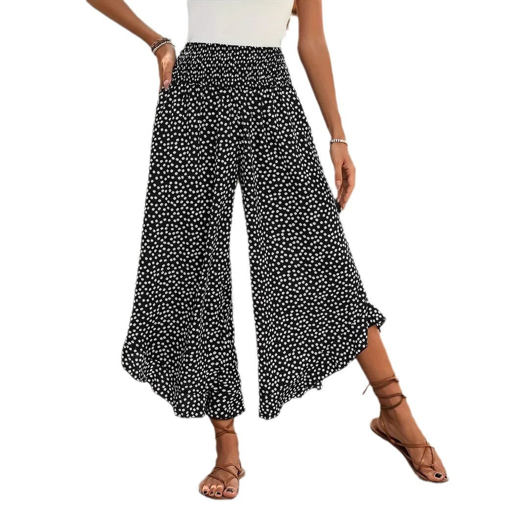 Casual Polka-dot Loose-fitting High Waist Tight Waist Wide Leg Pants