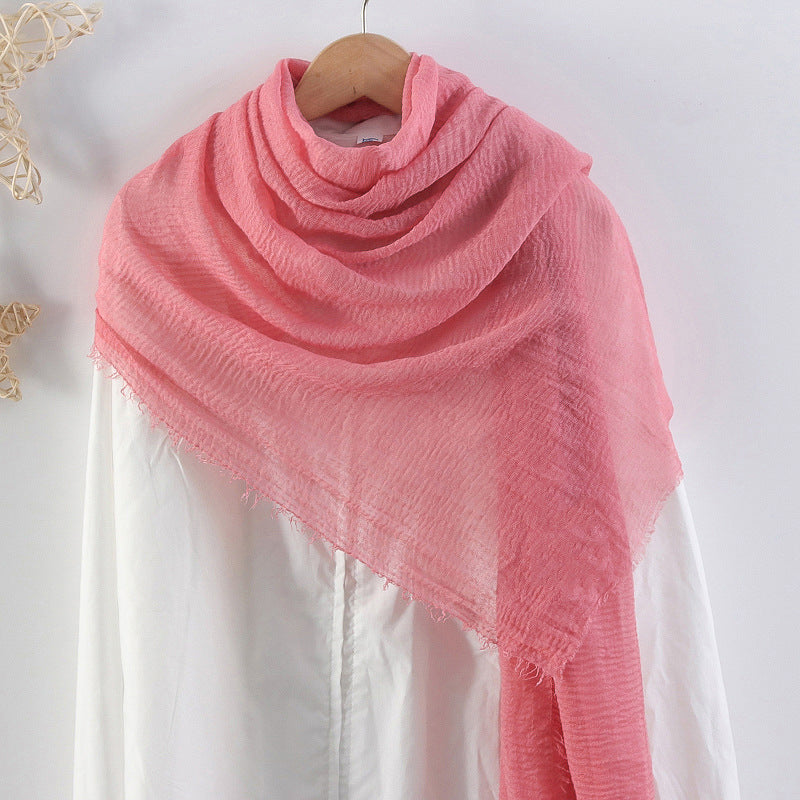 Solid Color Pleated Cotton And Linen Scarf Monochrome Women's Hair Towel Crumpled Burrs