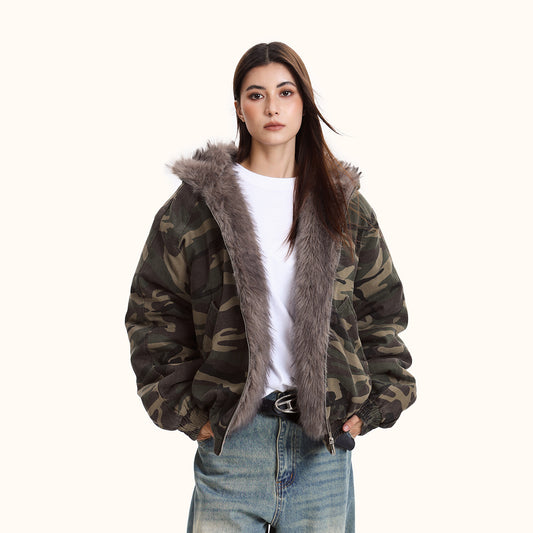 Women's Hooded Camouflage Jacket Cotton-padded Jacket