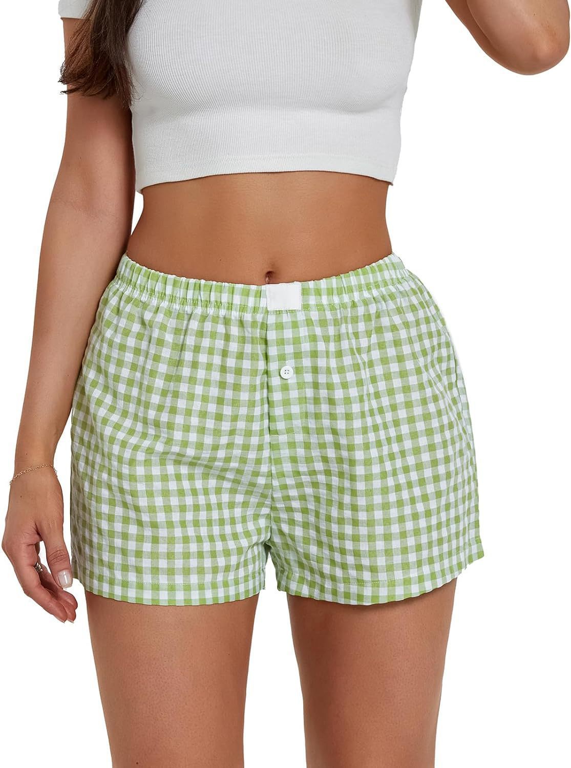 Vacation Simple Plaid Beach Shorts Women's Loose Casual Pants