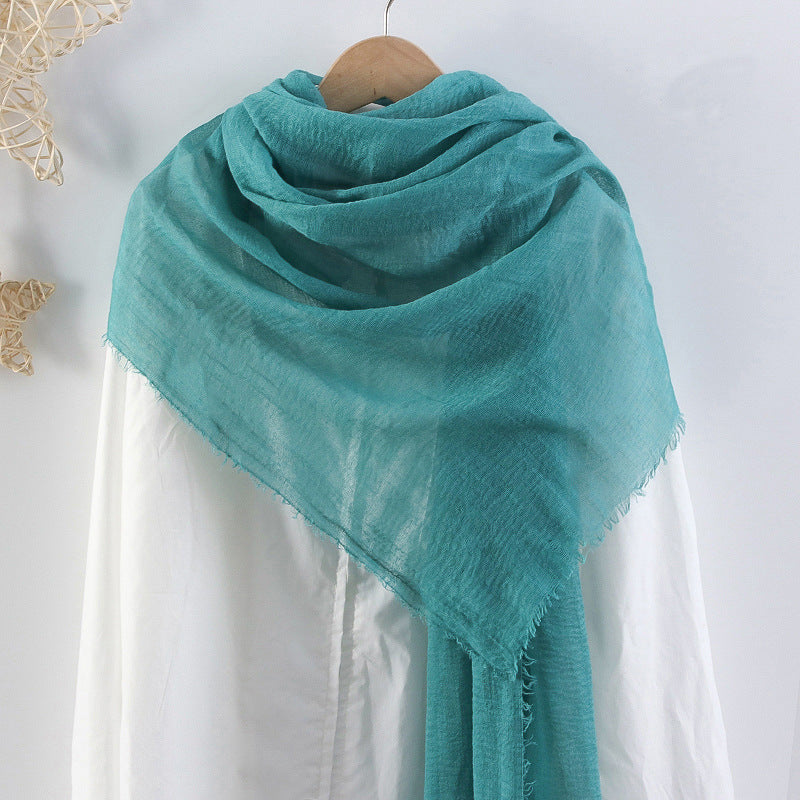 Solid Color Pleated Cotton And Linen Scarf Monochrome Women's Hair Towel Crumpled Burrs