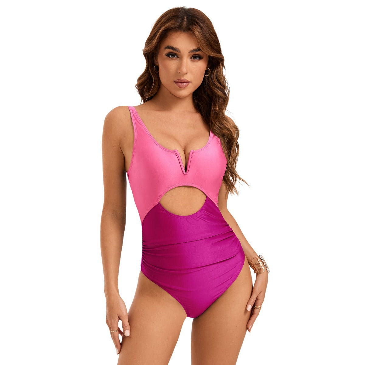 V-support Hollow Backless One-piece Swimsuit For Women