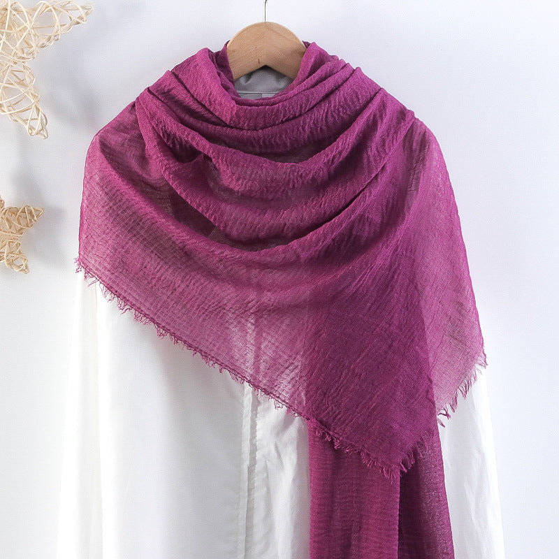 Solid Color Pleated Cotton And Linen Scarf Monochrome Women's Hair Towel Crumpled Burrs