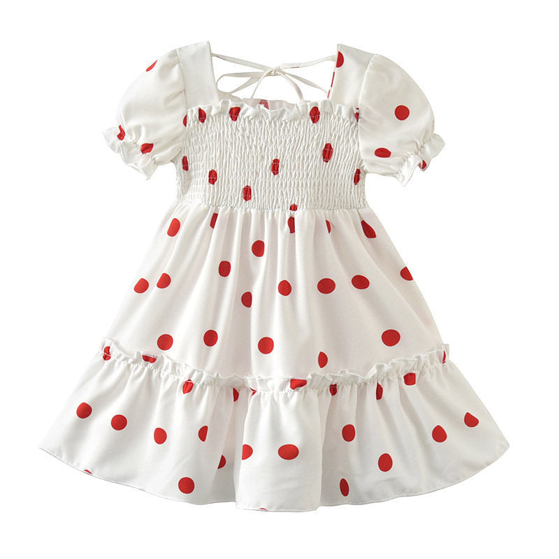 Children's Skirts Girls Dresses Polka Dot Sweet Lace Stretch Chiffon Princess Dress