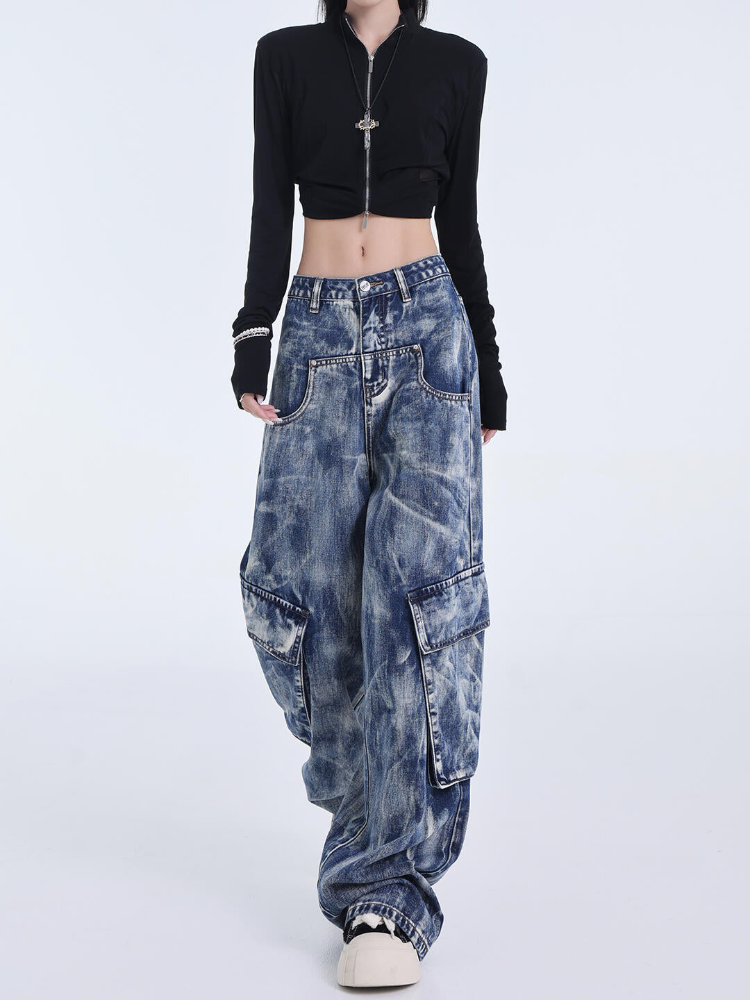 Retro Heavy Industry Washed Tie-dyed Jeans Straight Wide Leg Overalls