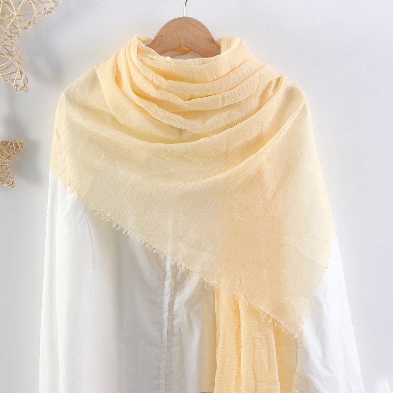 Solid Color Pleated Cotton And Linen Scarf Monochrome Women's Hair Towel Crumpled Burrs