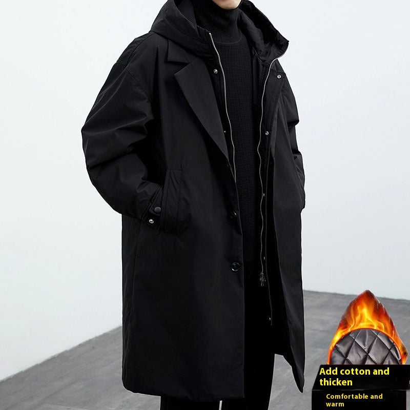 Coat Coat Men's False Two Pieces Hooded Mid-length Trench Coat