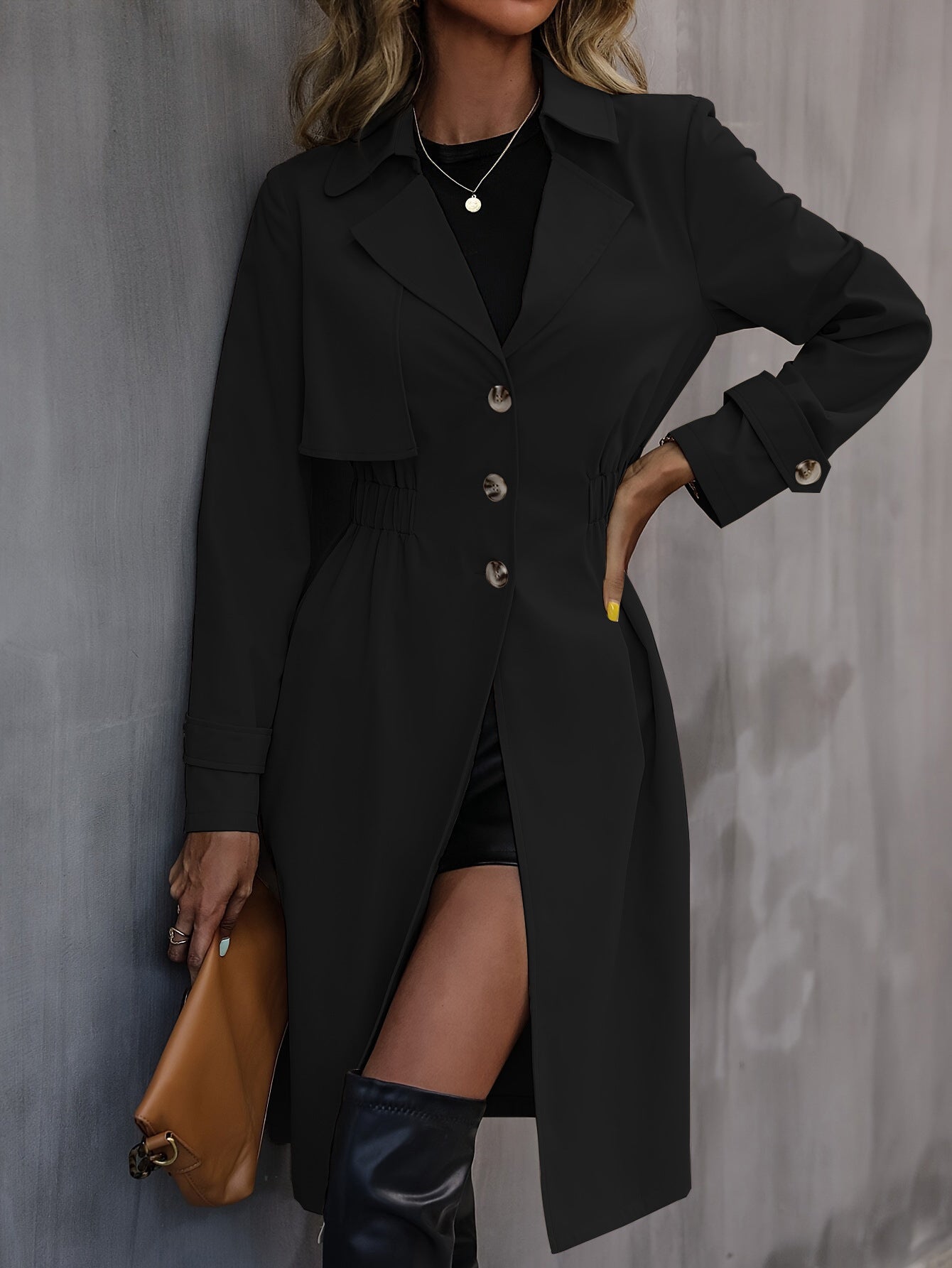 Long Waist Cotton Fashion Jacket Long Sleeve Trench Coat