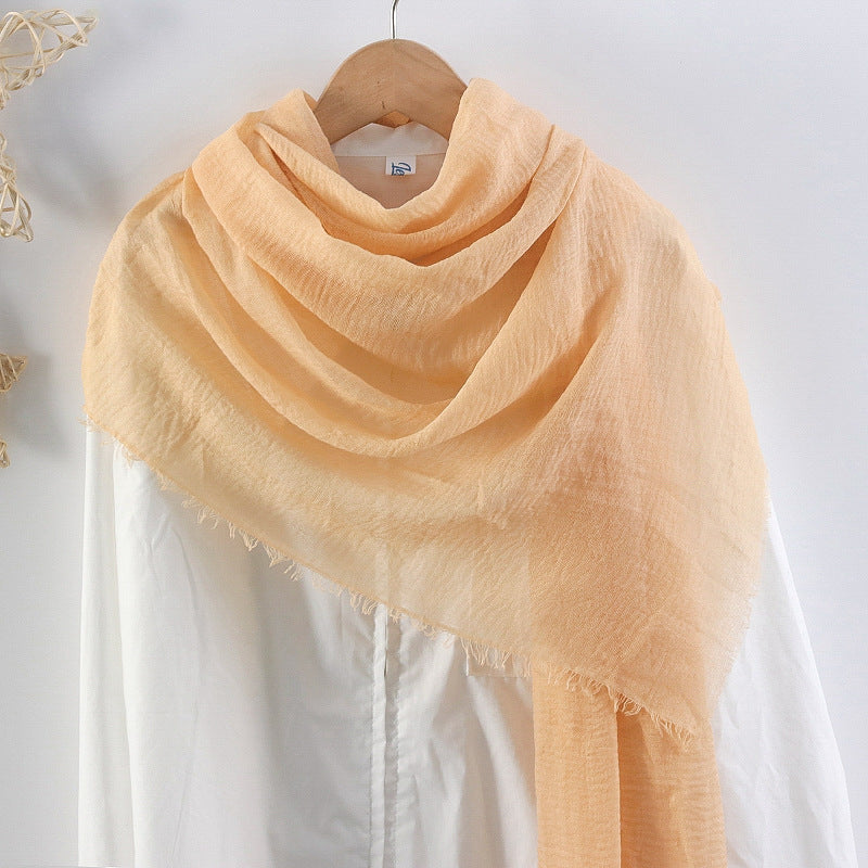 Solid Color Pleated Cotton And Linen Scarf Monochrome Women's Hair Towel Crumpled Burrs