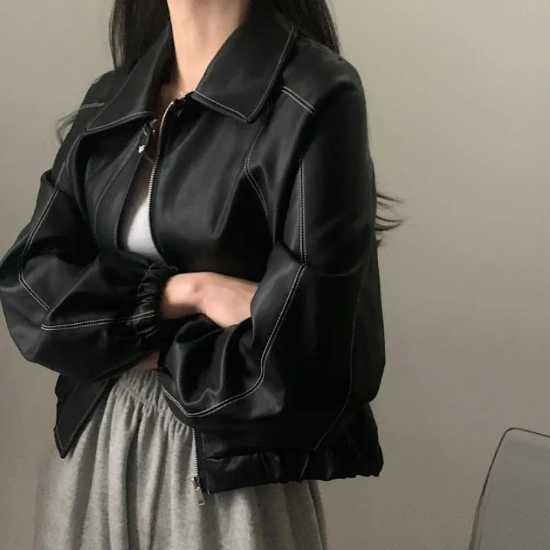 Fashion And Handsome Leather Coat Women