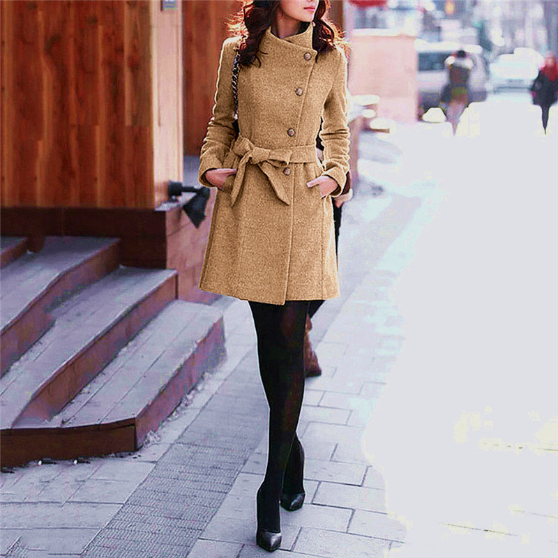 Womens Winter Lapel Wool Coat Trench Jacket Overcoat Outwear