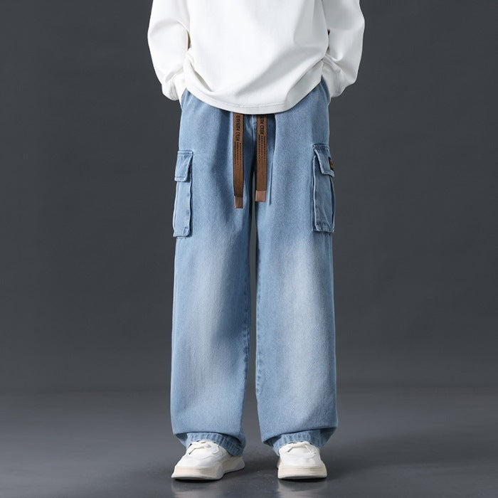 Loose Straight Wide-leg Pants Draping Gradient Washed Jeans For Men