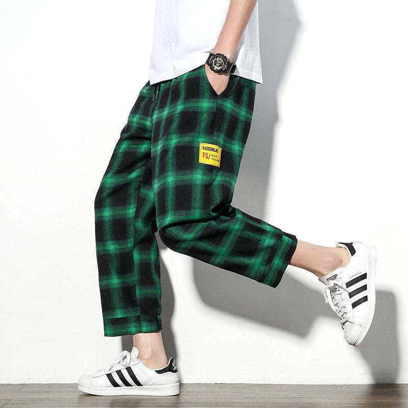 Plaid nine-point pants sweatpants men