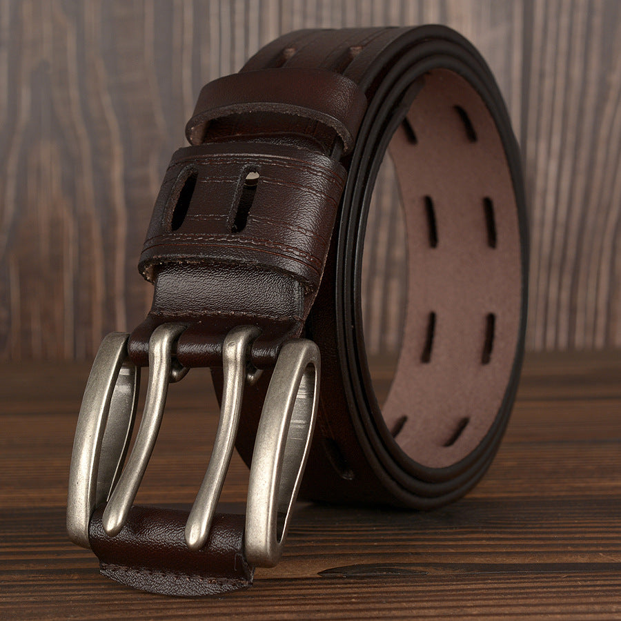 Double Pin Buckle Men's Leather Belt Personal Leisure Jeans Strap