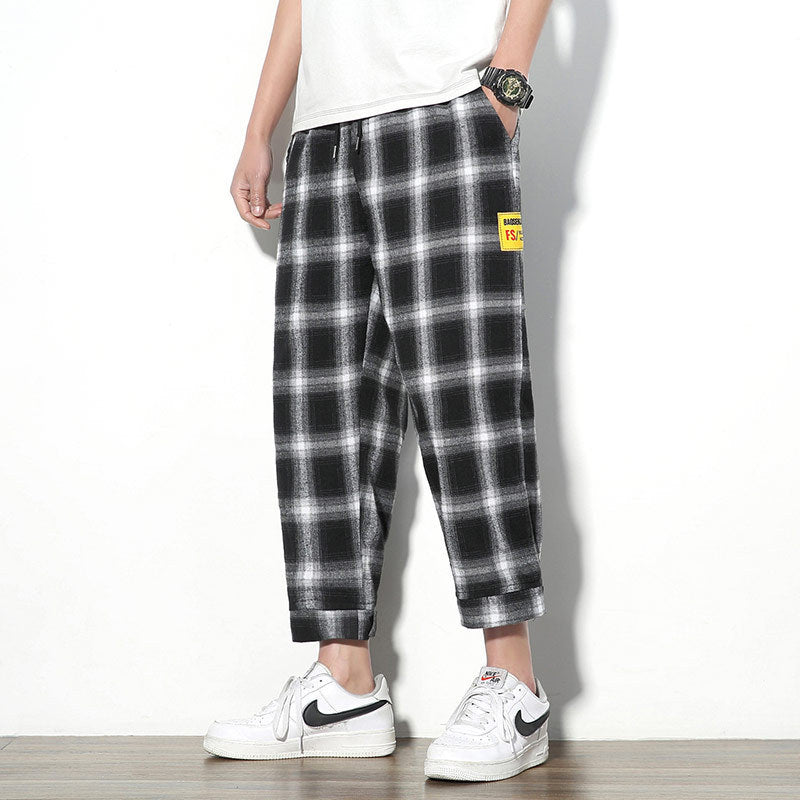 Plaid nine-point pants sweatpants men