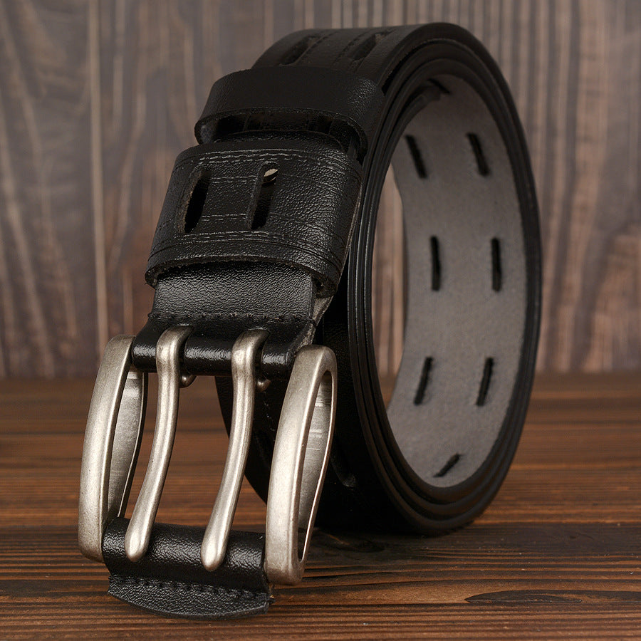 Double Pin Buckle Men's Leather Belt Personal Leisure Jeans Strap