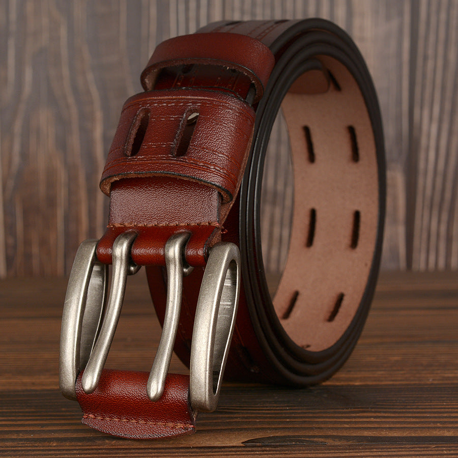 Double Pin Buckle Men's Leather Belt Personal Leisure Jeans Strap