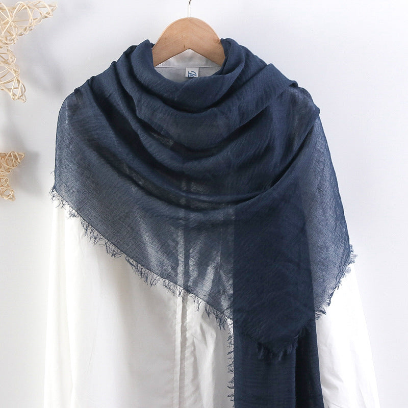 Solid Color Pleated Cotton And Linen Scarf Monochrome Women's Hair Towel Crumpled Burrs