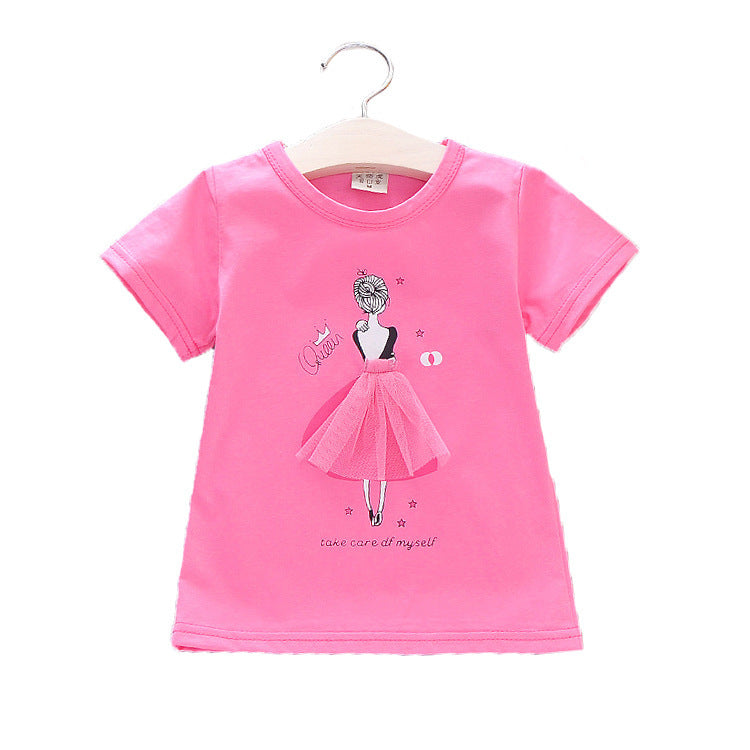 Summer Korean children's wear children's short-sleeved cotton T-shirt cartoon girls shirt small girl half-sleeved shirt