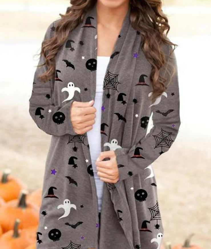 European And American Women's Halloween Elements Long-sleeved Sweater Cardigan Top