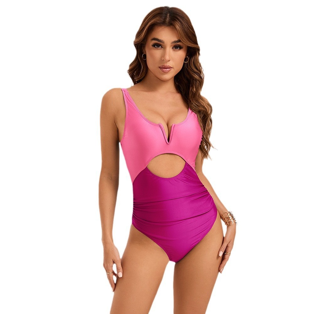 V-support Hollow Backless One-piece Swimsuit For Women