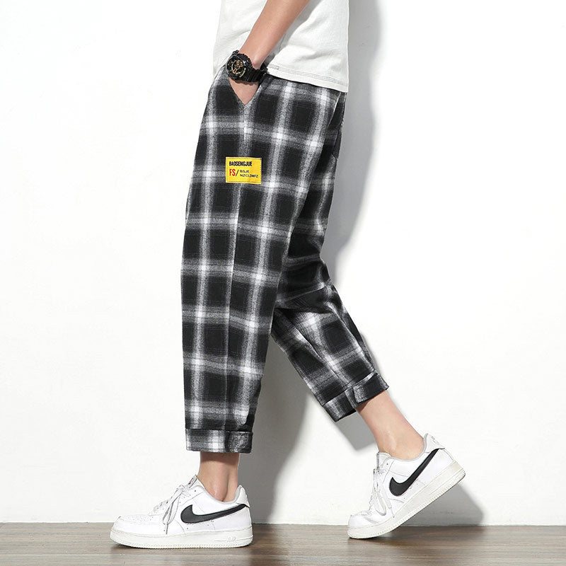 Plaid nine-point pants sweatpants men