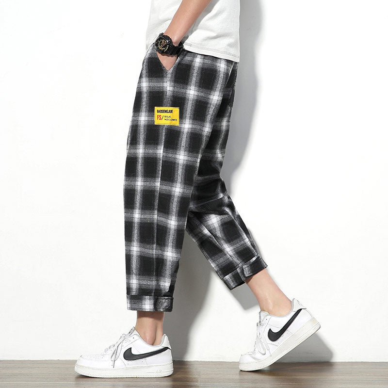 Plaid nine-point pants sweatpants men