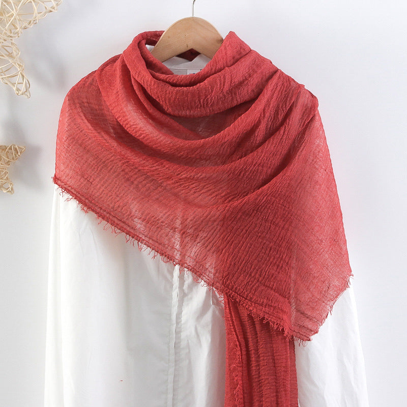 Solid Color Pleated Cotton And Linen Scarf Monochrome Women's Hair Towel Crumpled Burrs