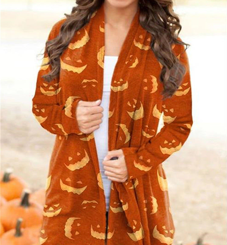 European And American Women's Halloween Elements Long-sleeved Sweater Cardigan Top