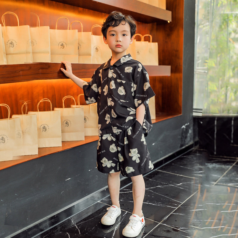 Boys Summer Clothes Net red Suit Handsome New Style Foreign Fashionable Children Big Boy Summer Short-sleeved Korean Style Tide Brand