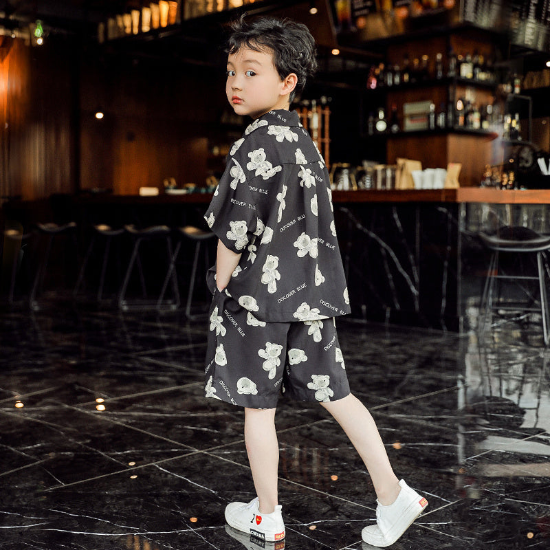 Boys Summer Clothes Net red Suit Handsome New Style Foreign Fashionable Children Big Boy Summer Short-sleeved Korean Style Tide Brand