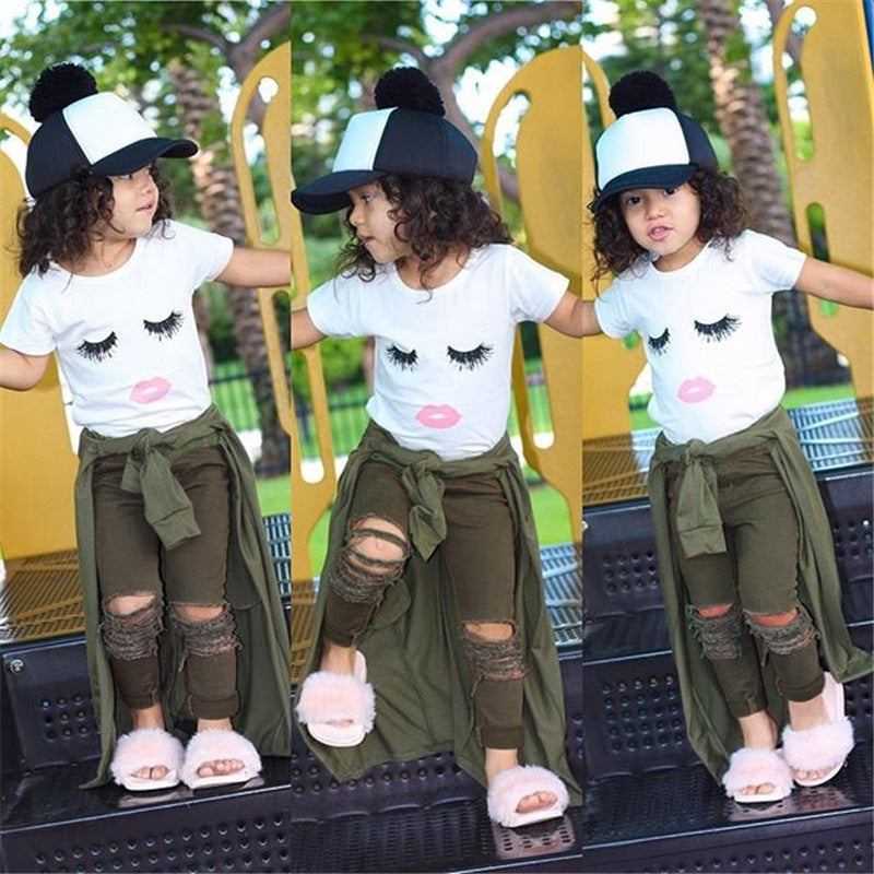 Pudcoco Girl Set 6M-4Y  Kid Baby Girls Eyelash Tops T-shirt Pants Leggings Outfits Set Clothes