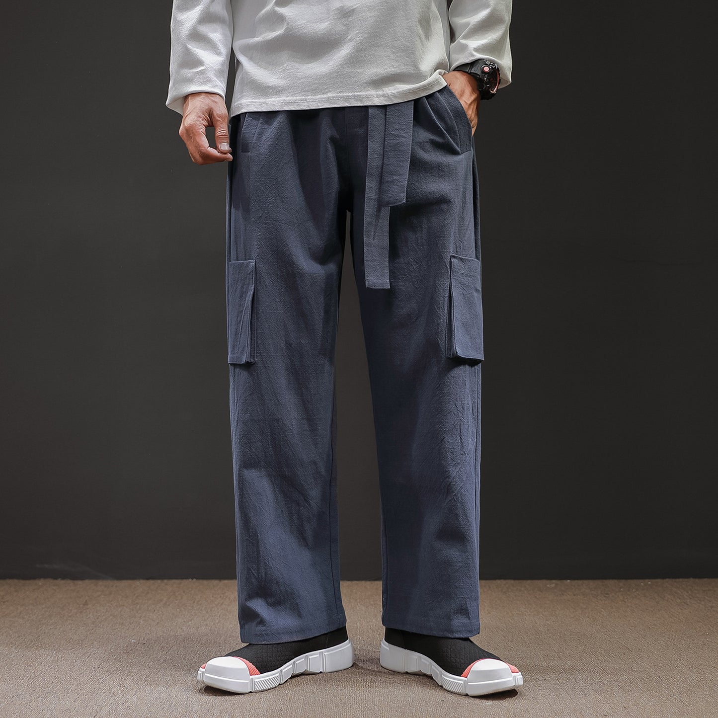 Straight Mid-Waist Lace-Up Cargo Pants