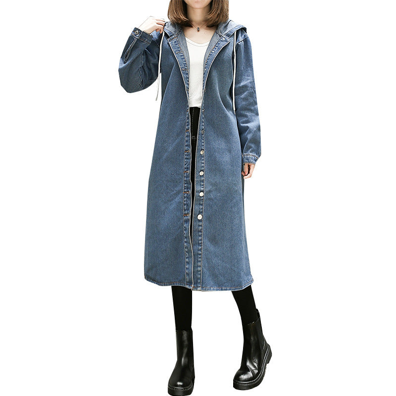 Thin Denim Trench Coat With Hood