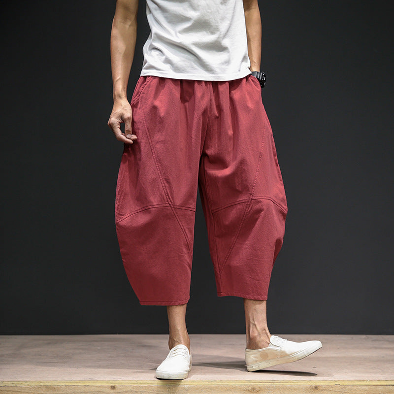 Men's cropped bloomers loose wide-leg pants plus size harem pants