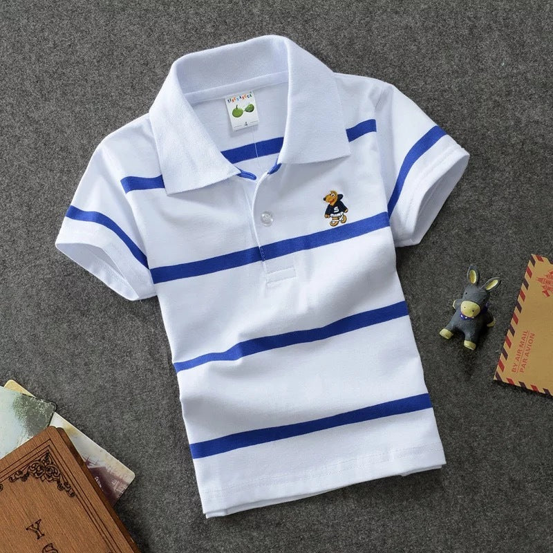 CUHK Children's T-shirt Cotton Striped Lapel Polo Shirt