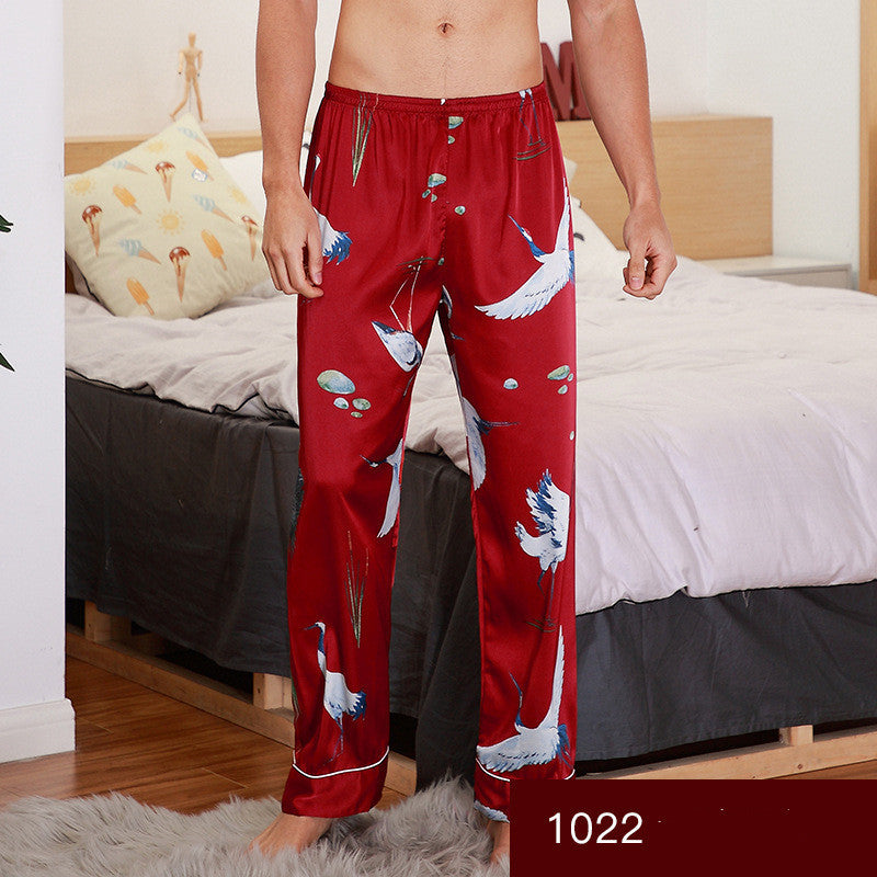 Men sleepwear Bottoms Silk Pajamas Print Long Sleep Pants