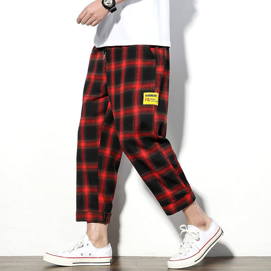 Plaid nine-point pants sweatpants men