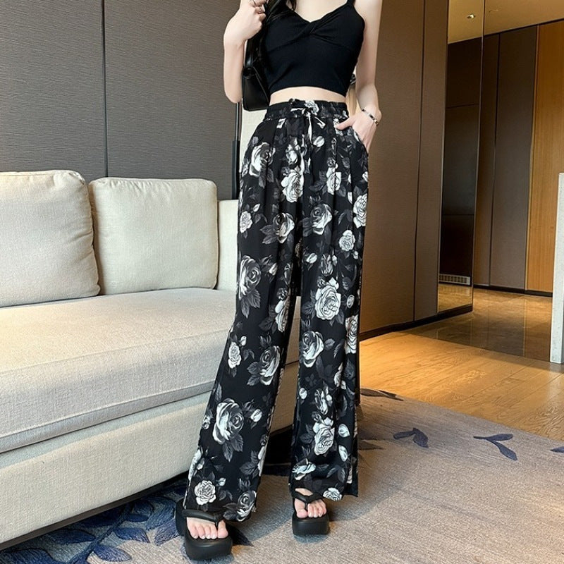 Women's Drawstring Straight Wide Leg Casual Pants