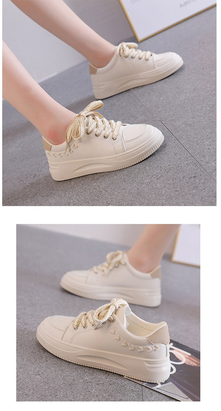 Student Versatile Casual Leather Women's Sports Platform Sneakers