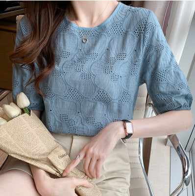 Embroidered Hollow Women's Chiffon Shirt