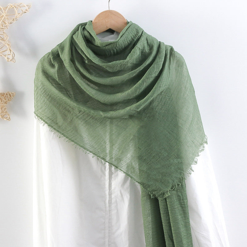 Solid Color Pleated Cotton And Linen Scarf Monochrome Women's Hair Towel Crumpled Burrs