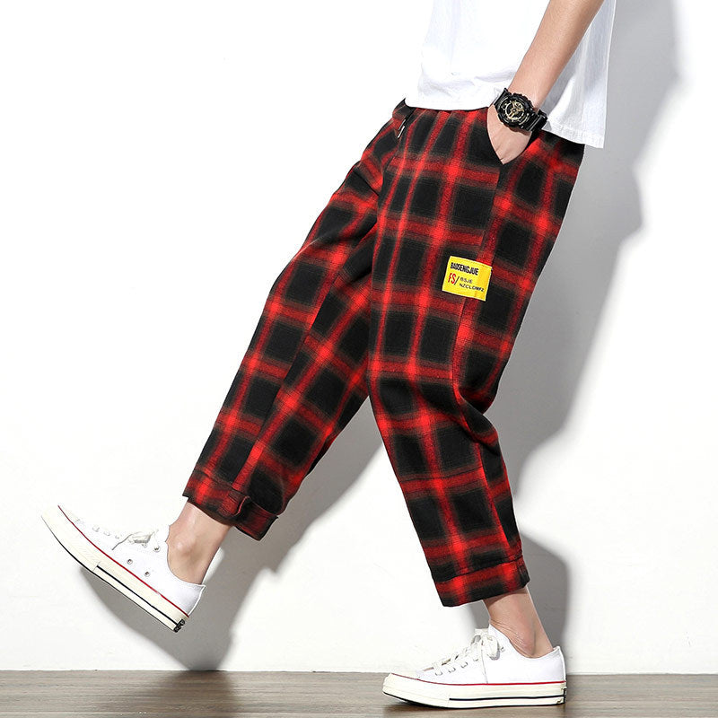 Plaid nine-point pants sweatpants men