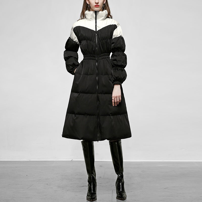 White Duck Down Jacket With Pleated Waist