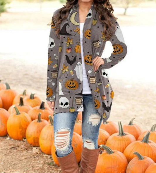 European And American Women's Halloween Elements Long-sleeved Sweater Cardigan Top