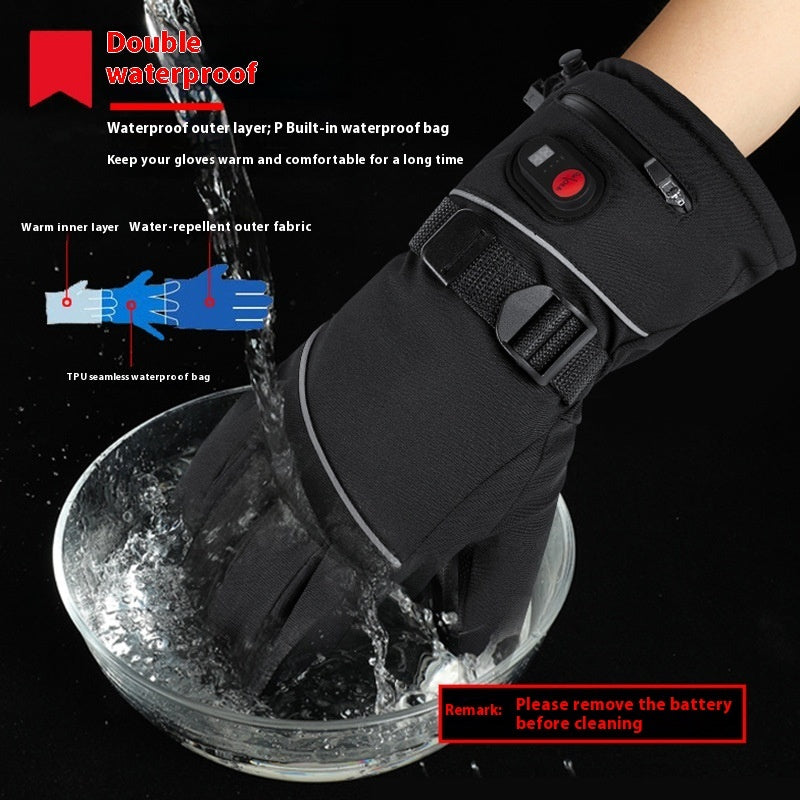 Full Finger Warm Waterproof Motorcycle Outdoor Sports Electric Heating Ski Gloves