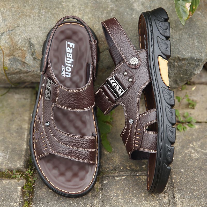 Men's Non-slip Casual First Layer Cowhide Sandal Slippers